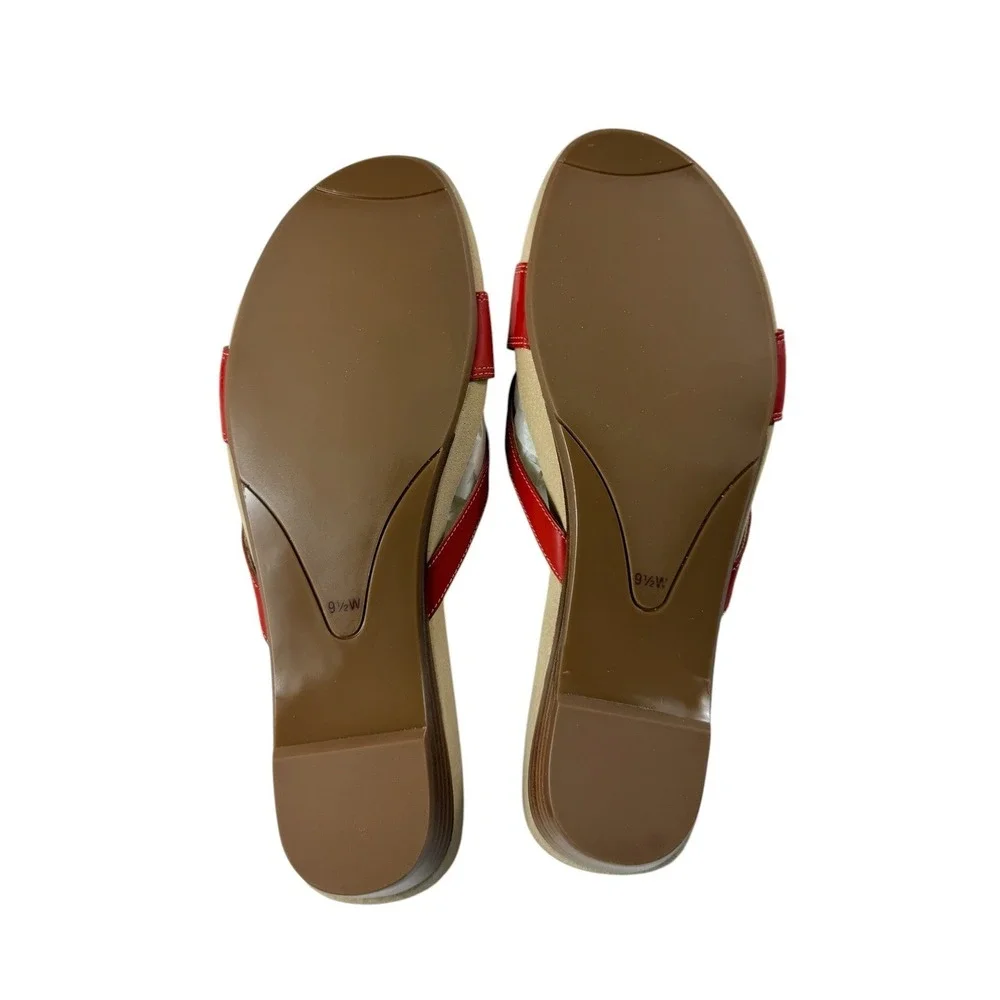 Talbots Penelope 4 Tomato Red Leather Buckle Slide Sandals 9.5 W Made in Brazil